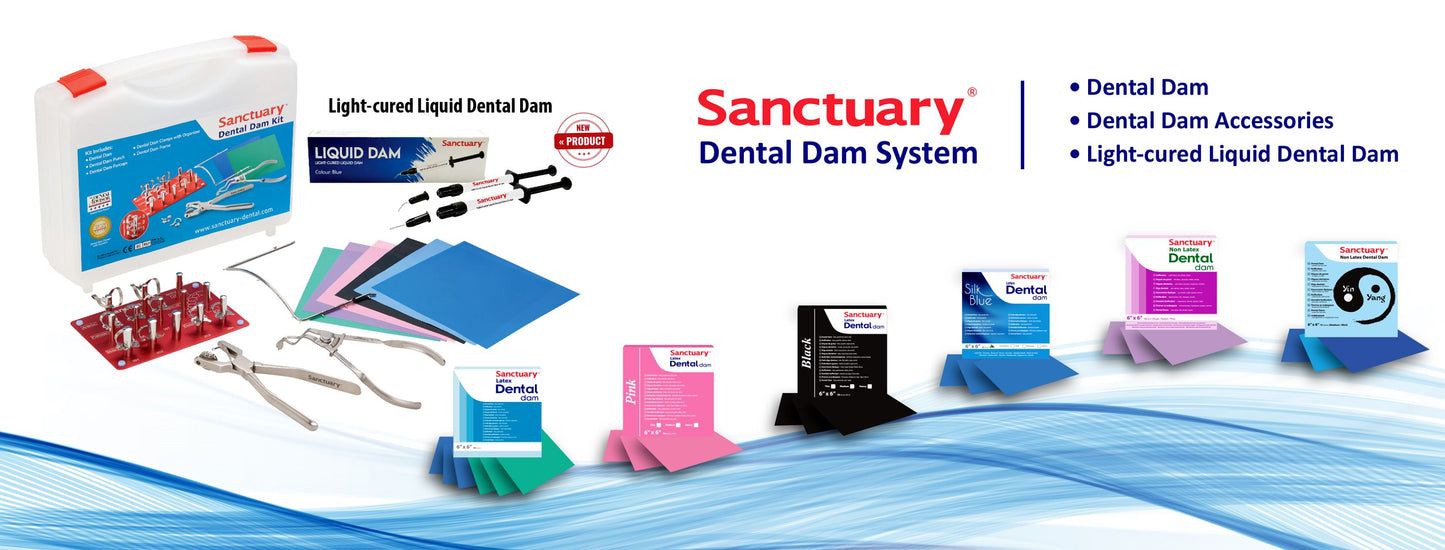 6"X6" Sanctuary Rubber Dental Dam Latex Black Powder-Free Spearmint Scented Pack of 36