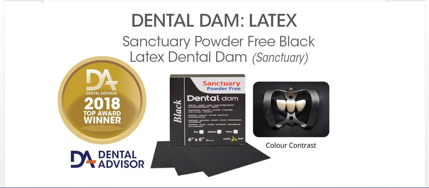 (Product Of Malaysia) 5"X5" Sanctuary Rubber Dental Dam, Latex Free, Non-Latex, Medium Gauge, Mint Scented (Purple Pack of 15)