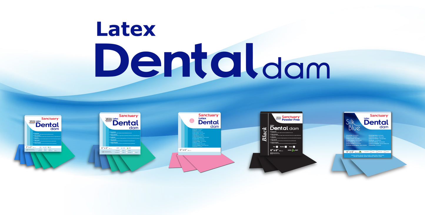 (Product Of Malaysia) Sanctuary Rubber Dental Dam Latex 5"X5" Heavy Gauge, Unscented (Blue Pack of 52)