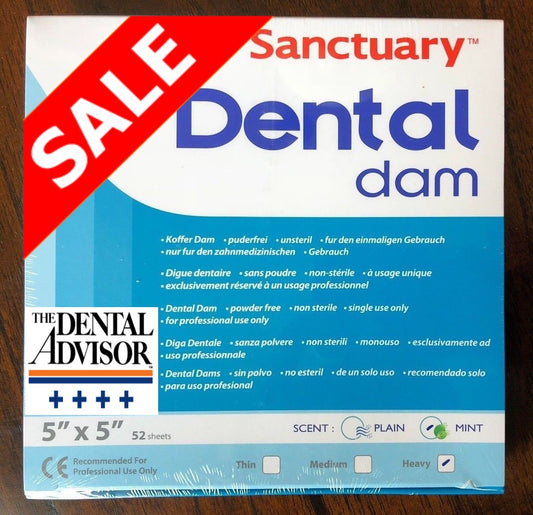 (Product Of Malaysia) Sanctuary Rubber Dental Dam Latex 5"X5" Heavy Gauge, Mint Scented (Green Pack of 52)