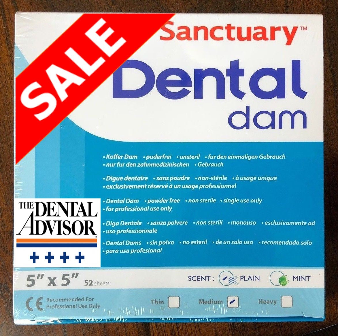 (Product Of Malaysia) Sanctuary Rubber Dental Dam Latex 5"X5" Medium Gauge, Unscented (Blue Pack of 52)