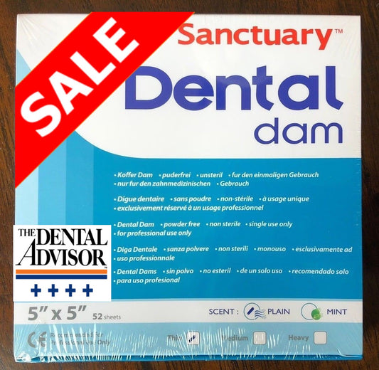 (Product Of Malaysia) Sanctuary Rubber Dental Dam Latex 5"X5" Thin Gauge, Unscented (Blue Pack of 52)