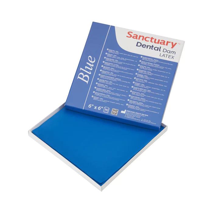 (Product Of Malaysia) Sanctuary Rubber Dental Dam Latex 6"X6" Medium Gauge, Unscented (Blue Pack of 36)