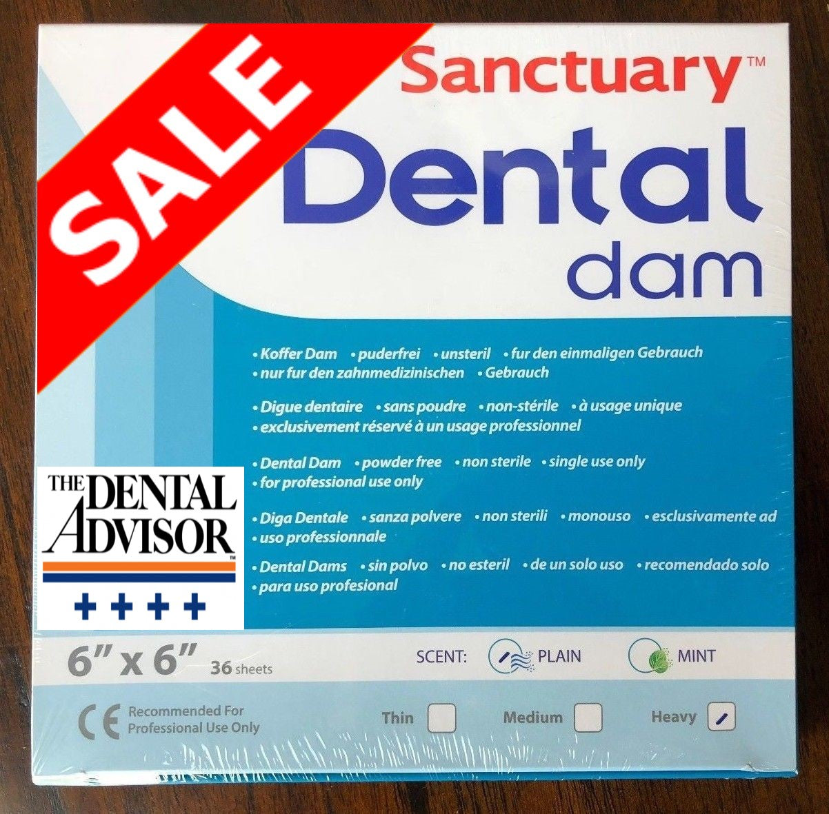 (Product Of Malaysia) Sanctuary Rubber Dental Dam Latex 6"X6" Heavy Gauge, Unscented (Blue Pack of 36)