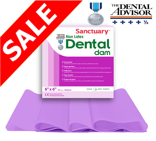 (Product Of Malaysia) 6"X6" Sanctuary Rubber Dental Dam, Latex Free, Non-Latex, Medium Gauge, Mint Scented (Purple Pack of 15)