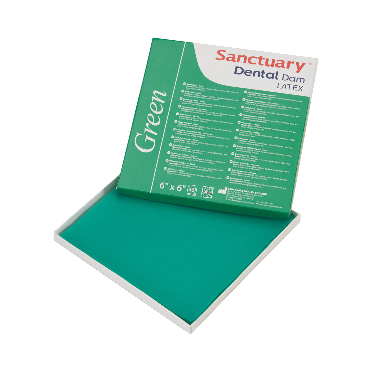 (Product Of Malaysia) Sanctuary Rubber Dental Dam Latex 6"X6"X0.18mm Medium Gauge, Mint Scented (Green Pack of 36)