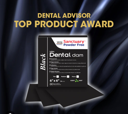 6"X6" Sanctuary Rubber Dental Dam Latex Black Powder-Free Spearmint Scented Pack of 36