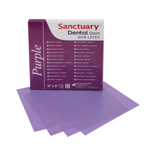 (Product Of Malaysia) 6"X6" Sanctuary Rubber Dental Dam, Latex Free, Non-Latex, Medium Gauge, Mint Scented (Purple Pack of 15)